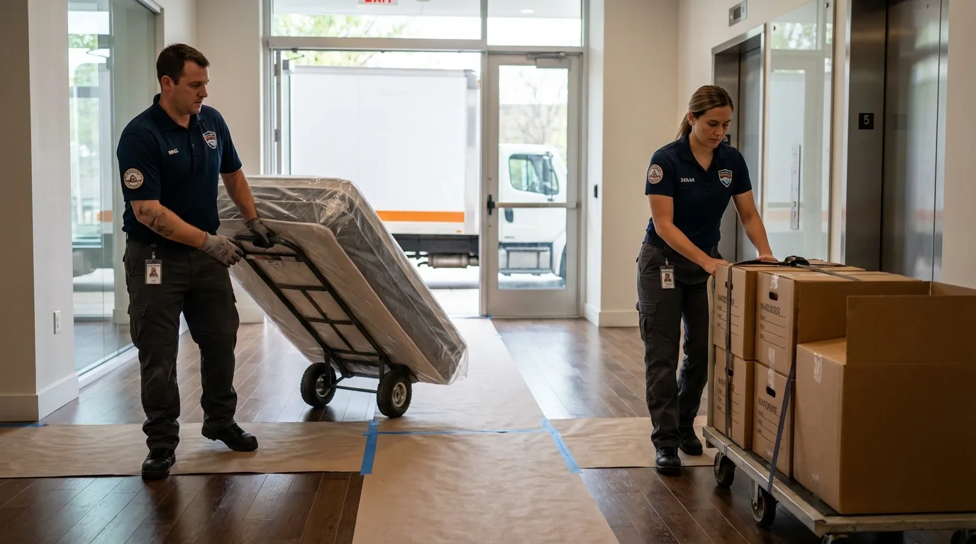 Professional apartment movers loading elevator in Rose Hill, VA